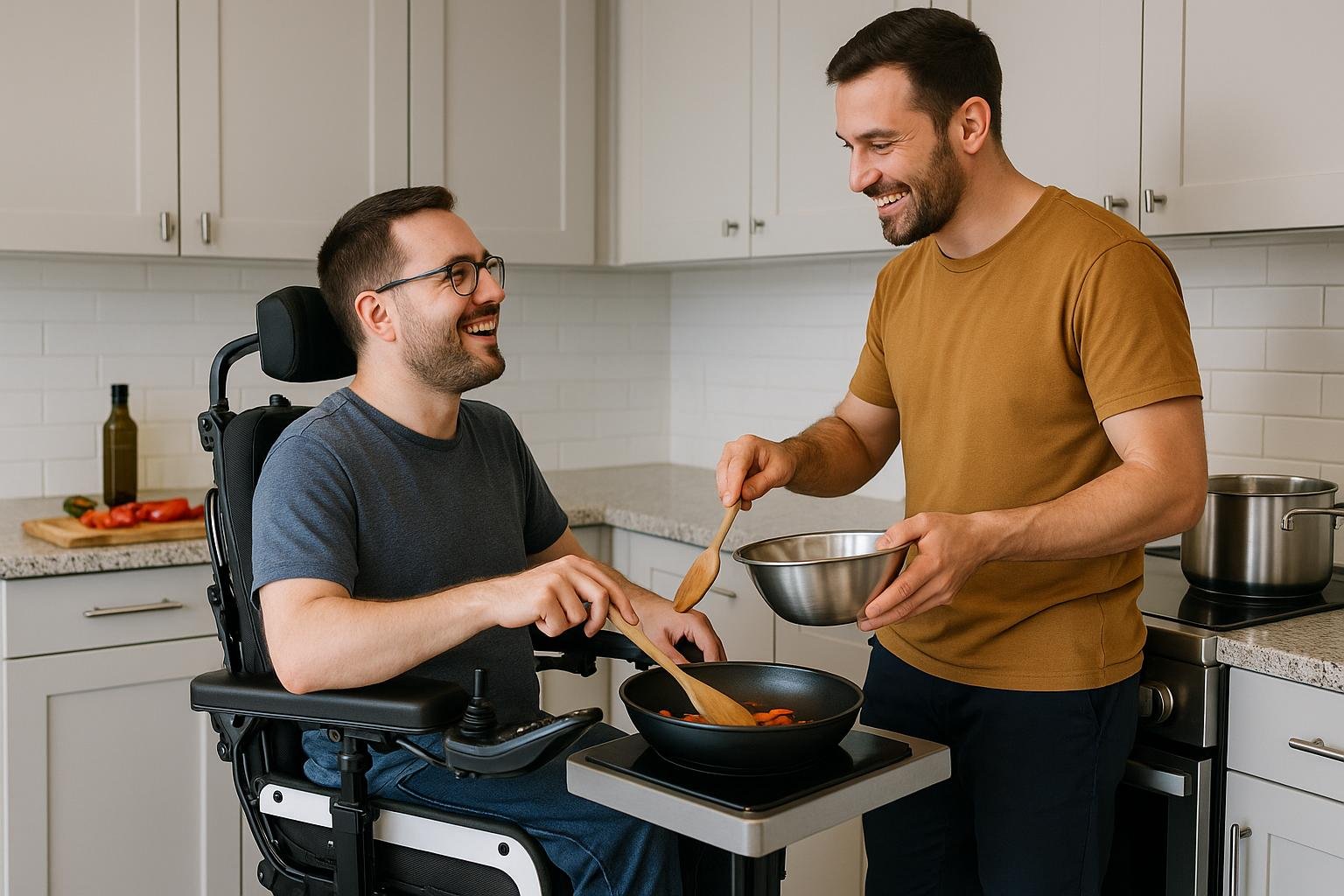 Support worker assisting with meal preparation